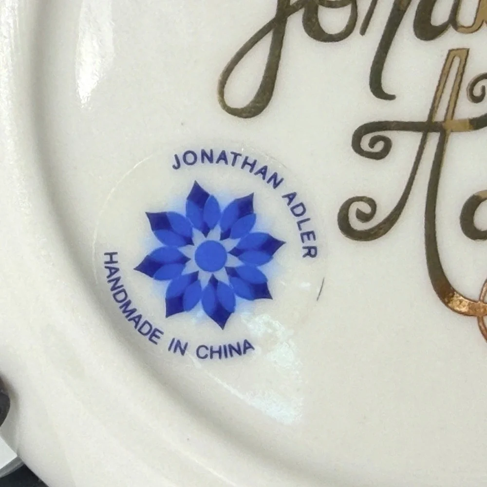 Jonathan Adler Santorini Mykonos Teal Gold Round Porcelain Trinket Dish 4.75